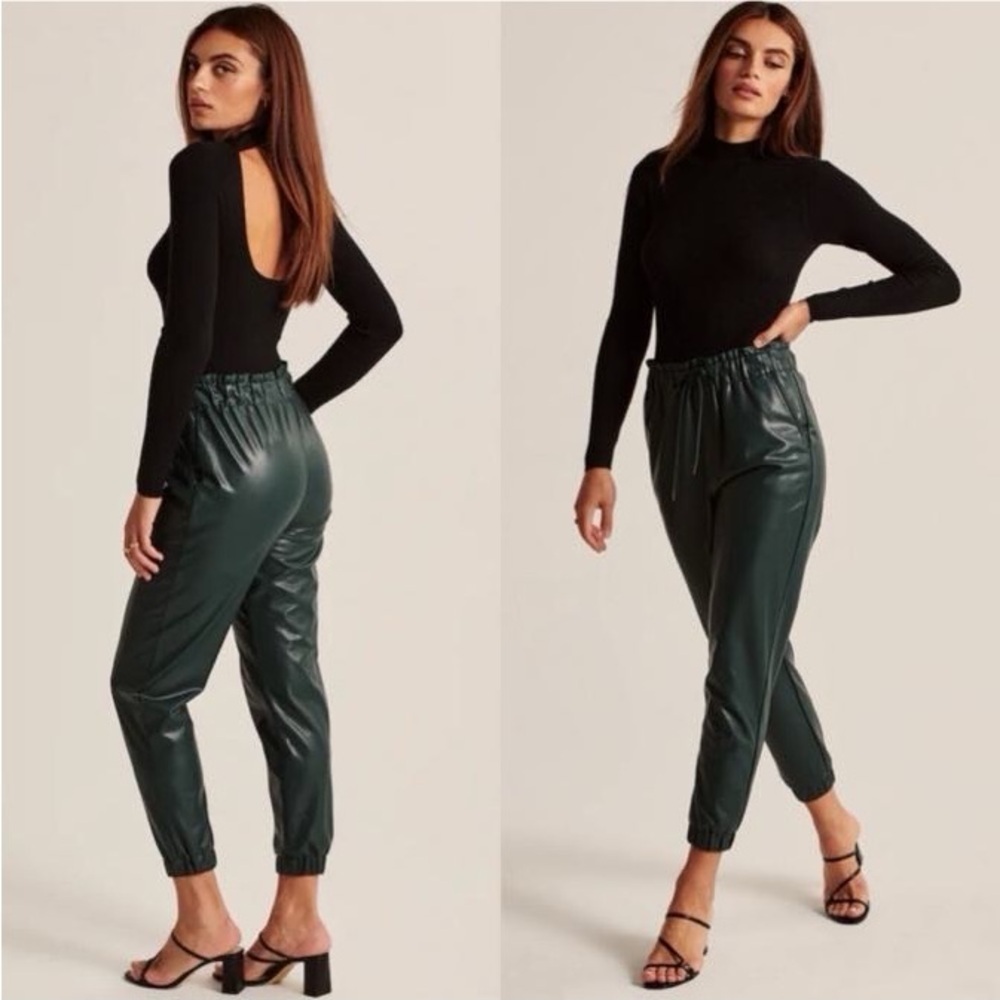 NWT Abercrombie & Fitch Vegan Faux Leather Joggers Pants size Small Green